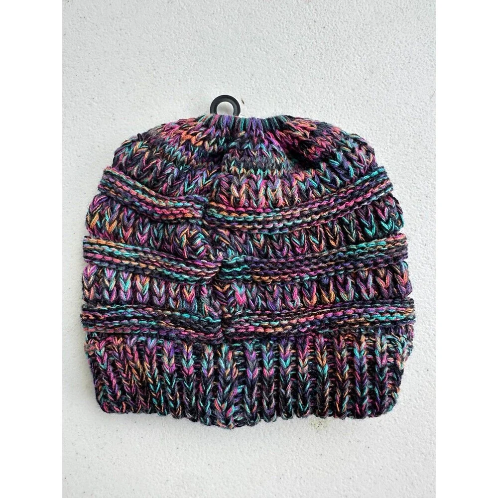 NWT C.C. Kids Toddler-Adult Chunky Crochet Knit Ponytail Messy Bun Beanie Tail